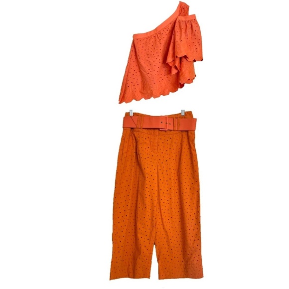2 Piece Anthropologie Where Mountains Meet Eyelet Embroidered Orange Pants Top - Picture 1 of 16